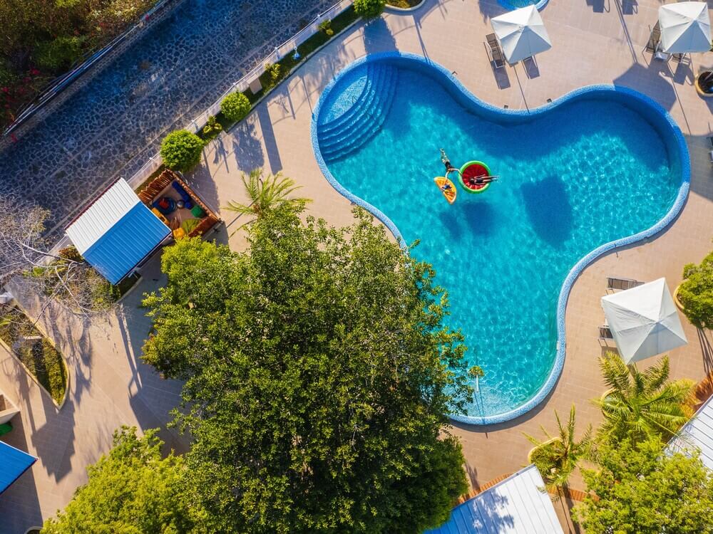 Aerial view of a vibrant pool